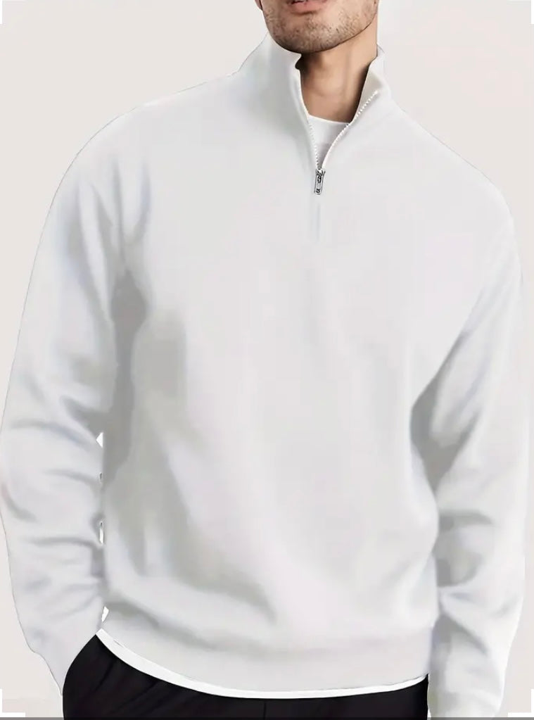 White Quarter Zip Pullover Sweatshirt